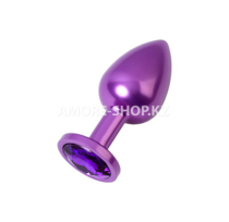 Анальная втулка, Metal by TOYFA, фиолетовая, с фиолетовым кристаллом, 8,2 см, Ø3,4 см, 85 г