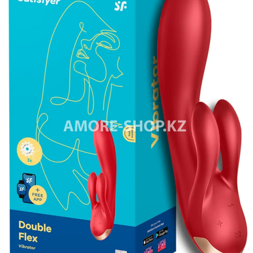 Вибратор с клиторальным стимулятором Satisfyer Double Flex Connect App красный 1